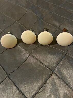 Vintage White Round Ceramic Drawer Pulls-Set of 4.